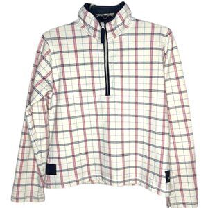 Joules Peachy Half Zip Sweatshirt Windowpane Plaid - Navy/Red/Cream - UK 12/US 8